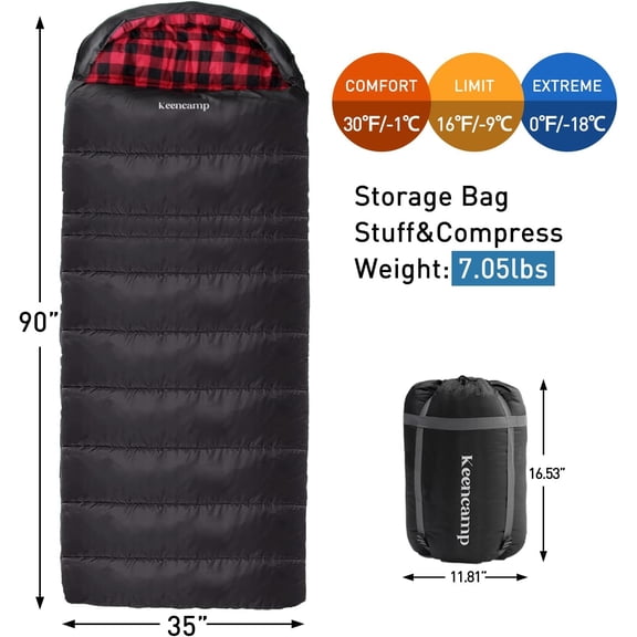0 Degree Sleeping Bag Cotton Flannel Winter Cold Weather for Adults XXL Sleeping Bag 4 Season Big and Tall with Pillow Compression Sack