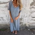 thumbnail image 2 of Lmnyox Flowy Maxi Dress for Women Casual Short Sleeve V Neck Long Dress Summer Loose Vacation Dress, 2 of 6