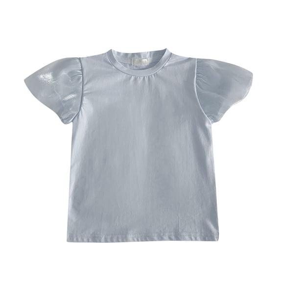 Einccm Girls Solid Color Short Sleeve T-Shirts with Flutter Sleeves and Sheer Mesh Accents, Round Neck Loose Fit Top for Toddler and Kids in 4 Colors for Casual, School, Outdoor Wear