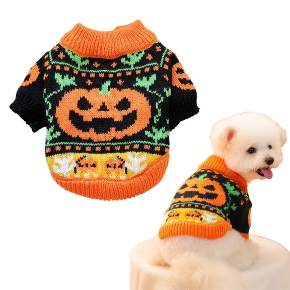 Bifavgk Halloween Pumpkin Pet Sweater, Turtleneck Knit Warm Costume for Small Dogs & Cats, Holiday Puppy Clothes for Boys & Girls