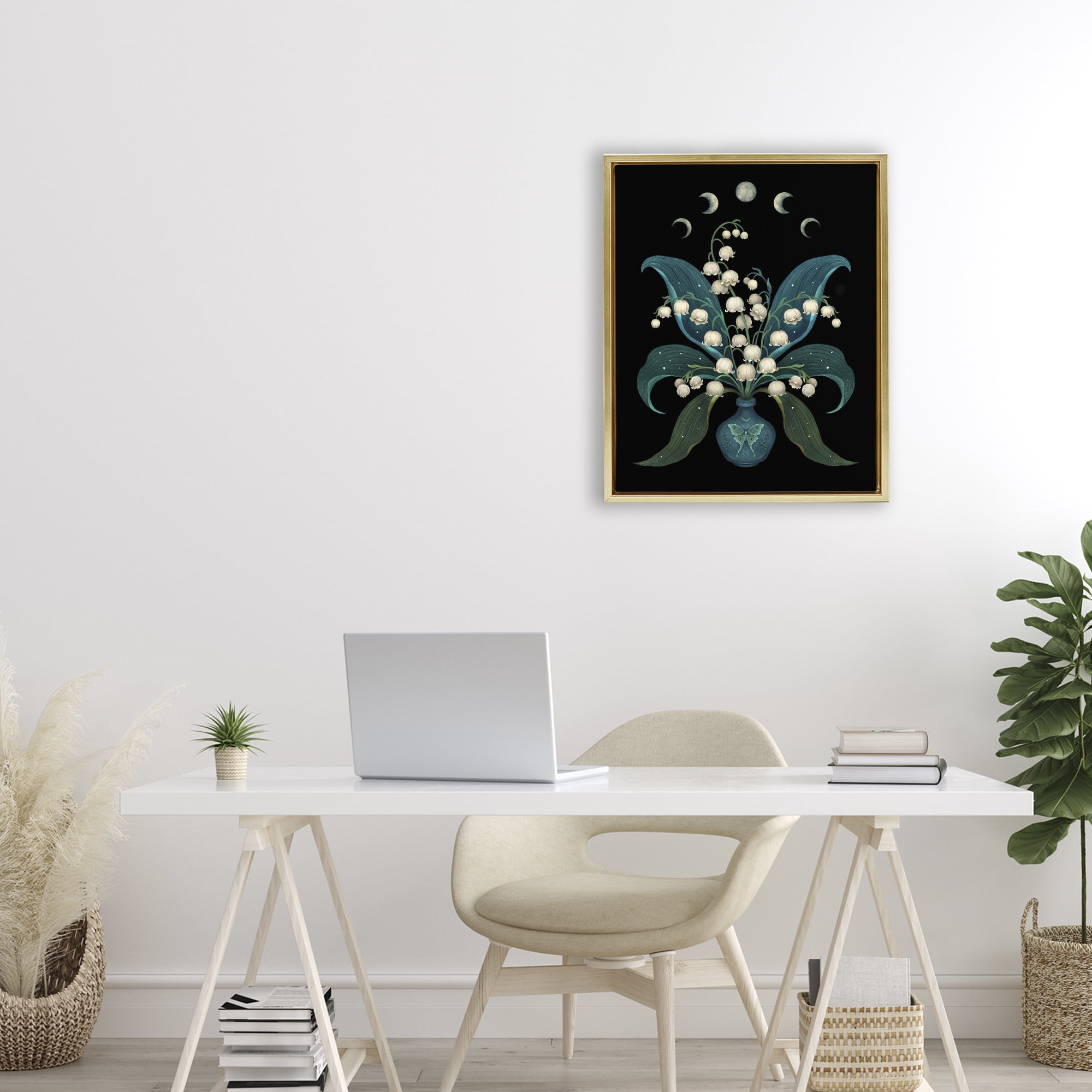 Stupell Industries Lunar Lily Of Valley Gold Framed Floater Canvas Wall Art, design by Episodic Drawings