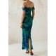thumbnail image 2 of Vestido largo PRETTYGARDEN para mujer, ajustado fruncido, verde y floral, 2 of 9