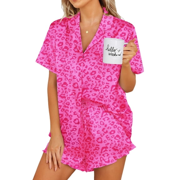 Ekouaer Silk Pajamas Womens Short Sleeve Sleepwear 2 Piece Satin Pjs Shorts Set Button Down Loungewear