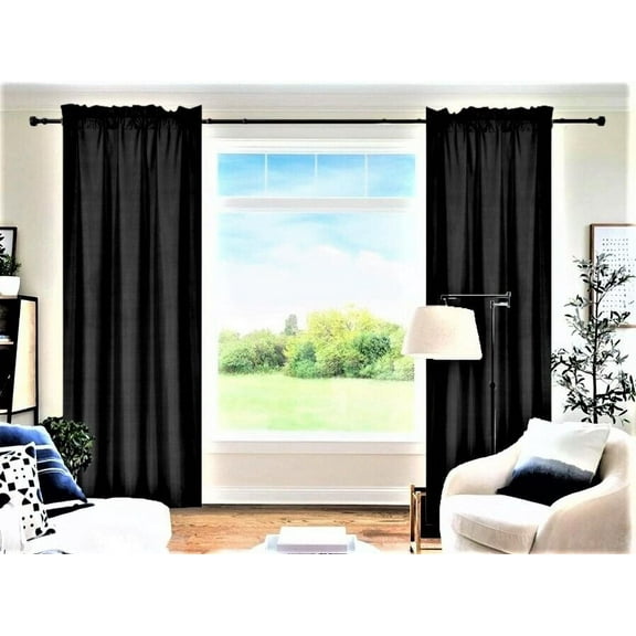 1 Set Solid Foam Backing Lined Room Darkening Blackout Window Curtain Panel Treatment Drape Rod Pocket Matte in Different Sizes 84", BLACK R64