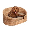 thumbnail image 2 of THE LICKER STORE Curvy 33" x 21.25" Classic Handwoven Rattan Pet Bed with Machine-Washable Cushion, Light Brown, DBD1001B, 2 of 5