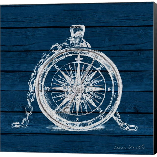 Compass on Blue Wood by Lanie Loreth, Canvas Wall Art