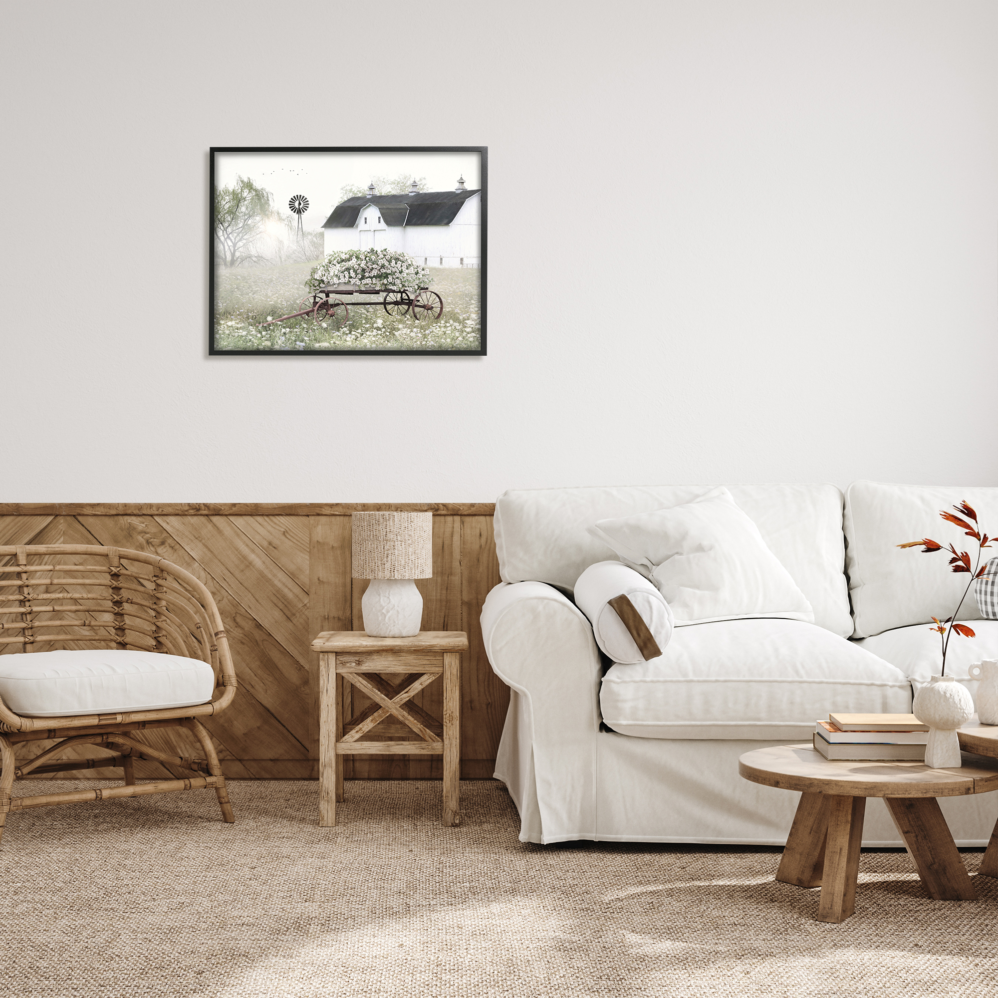 Stupell Industries Endearing Vintage Flower Wagon Rural Country Barn Graphic Art Black Framed Art Print Wall Art, Design by Lori Deiter