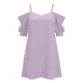 thumbnail image 5 of vigerkar Mini Dress for Women Sexy Off Shoulder Sundress Ruffle Sleeve Spaghetti Strap Lounge Dress Summer Vacation Dresses (Light Purple, L), 5 of 6