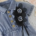 thumbnail image 5 of Bovxnpu Girls Short Sleeve Romper Jean Shorts Denim Jumpsuit Toddler Denim Romper Collar Pearl Floral Shorts, 5 of 6