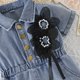 thumbnail image 4 of Conjunto de 3 piezas de boina con pantalones cortos de manga larga y tiras para niños, pantalones cortos con cuentas y flores grandes, top de poliéster para niña, 4 of 5