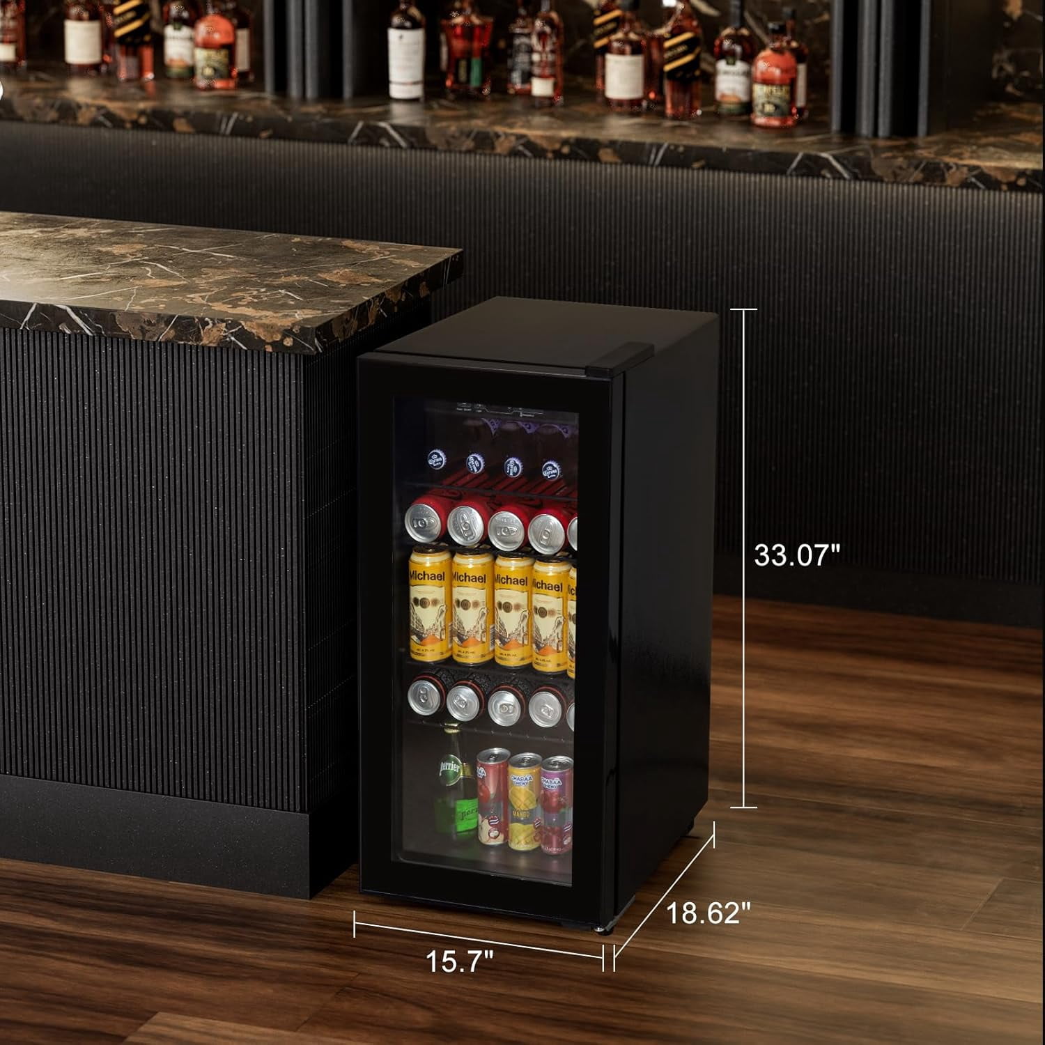 GGTB 180-Can Beverage Refrigerator Cooler, Mini Fridge with Glass Door, Digital Temperature Display, Adjustable Shelves for Beer Soda Wine, Black