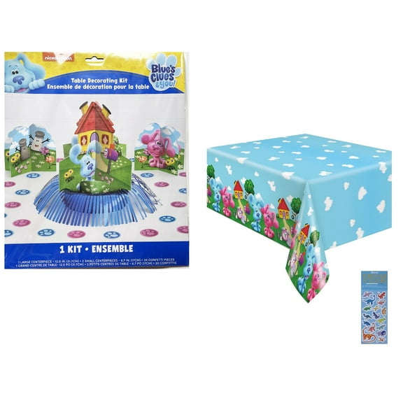 Blue's Clues Party Supplies Bundle includes Table Decorating Centerpiece Kit, 1 Plastic Table Cover 54" x 84", 1 Dinosaur Sticker Sheet