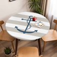 thumbnail image 5 of Blue Nautical Anchor Chain Elastic Fitted Round Table Cover Beige White Stripes Waterproof Outdoor Tablecloth for Holiday Party, Picnic, Patio & Dining Fits Tables Up to 45"-54", 5 of 8
