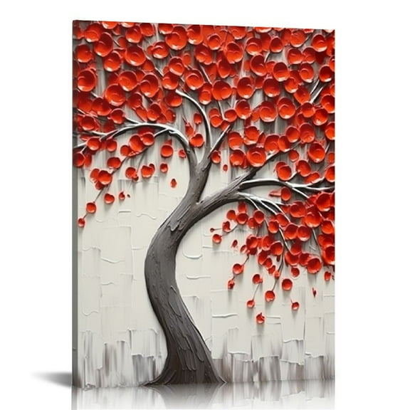 JEUXUS - 16x20in Painting Oil Paintings On Canvas 3D Red Flower Trees Paintings Modern Home Wall Decoration Abstract Artwork  Landscape Paintings