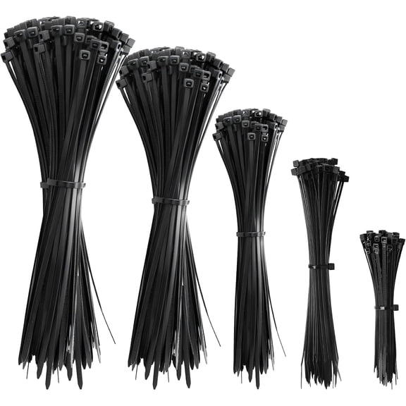 BDKWID-Cable Zip Ties 600 Pack BLACK Assorted Sizes 4 6 8 10 12 inch Multi-Purpose Self-Locking Nylon Cable UV Resistant Wire Ties for Indoor & Outdoor Home Office Garden Workshop