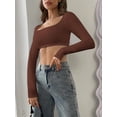 thumbnail image 5 of Women's Slim Fit Crop Tops Long Sleeve Scoop Neck Solid Color Stretchy T-Shirt Workout Tops, 5 of 8