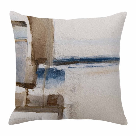 Throw Pillow Covers, Beige Brown Blue 16x16 Pillow Covers for Couch/Sofa/Bed, Vintage Abstract Mottled Texture Decorative Square Linen Cushion Pillowcase for Home Decor