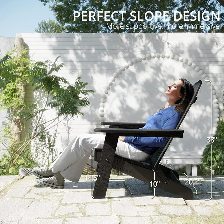 LUE BONA Folding Adirondack Chair Set of 4 Black Poly Fire Pit