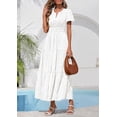 thumbnail image 3 of PRETTYGARDEN Womens Boho Maxi Dress Floral Summer Spring Short Sleeve V Neck A Line Embroidered Beach Vacation Dresses, 3 of 8
