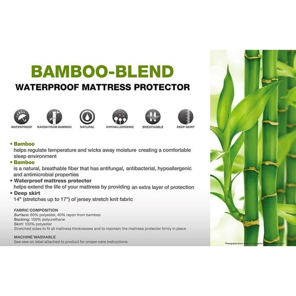Bamboo Blend Waterproof Soft Hypoallergenic Matress Protector Vinyl Free Twin Gray
