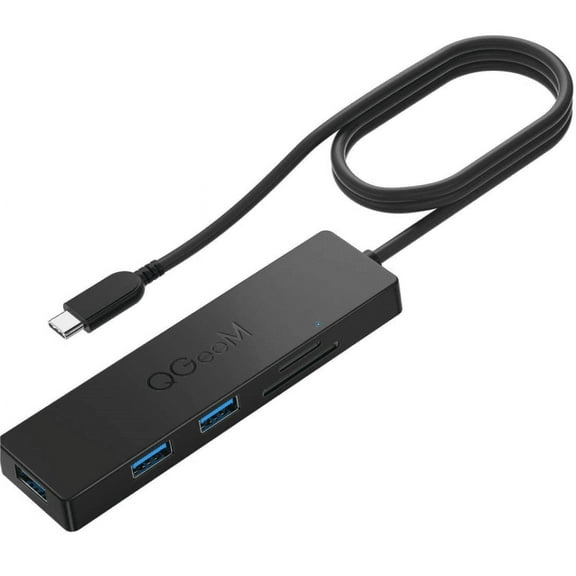 QGeeM USB C Hub Ultra-Slim Data,3-Port USB 3.0&SD&TF Card Reader Hub with 0.5ft Extended Cable,5 in 1 USB Hub for Laptop