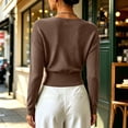 thumbnail image 6 of Bzdzmqm Womens V Neck Wrap Sweater Long Sleeve Ribbed Knit Slim Fit Pullover Top Fall Winter Office Work Wear, Coffee XL, 6 of 9