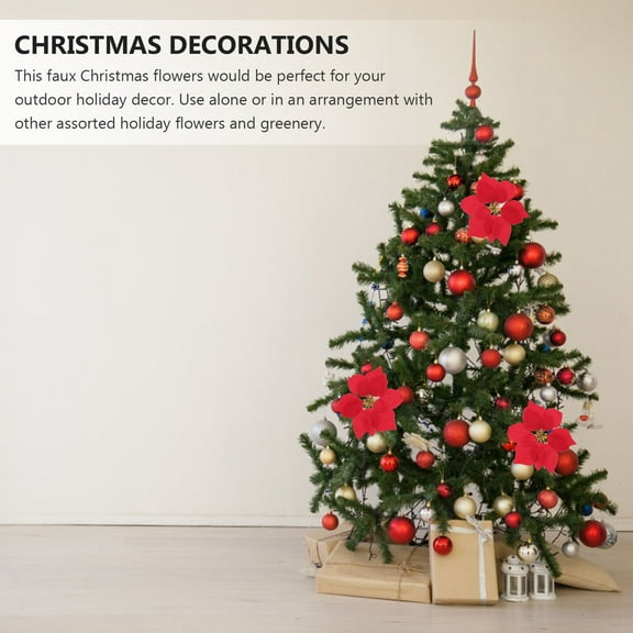 MUSEYA 20Pack Poinsettia Floral Picks Red Decorative Flowers for Christmas Tree Wreaths and Holiday Centerpieces