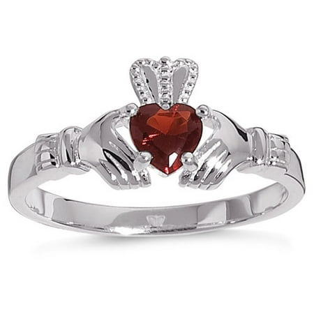 Personalized Sterling Silver and Birthstone Claddagh Ring