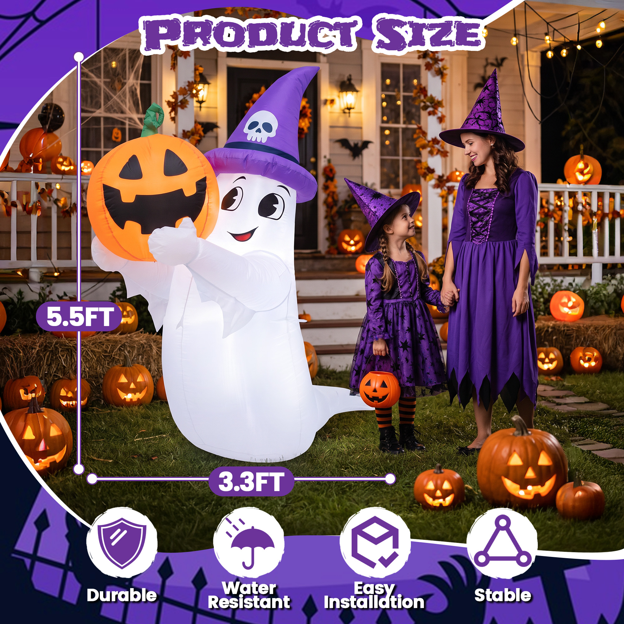 GVDV 5.5ft Halloween Ghost and Pumpkin Inflatable with LEDs photo 2