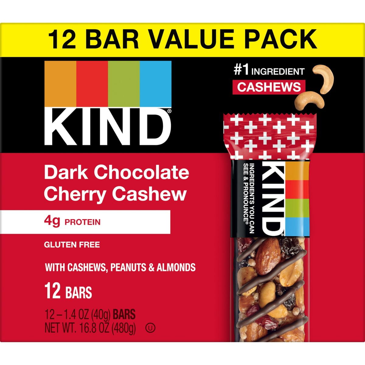KIND Bars Dark Cherry Cashew Gluten Free Snacks - 12ct - Pack of 2