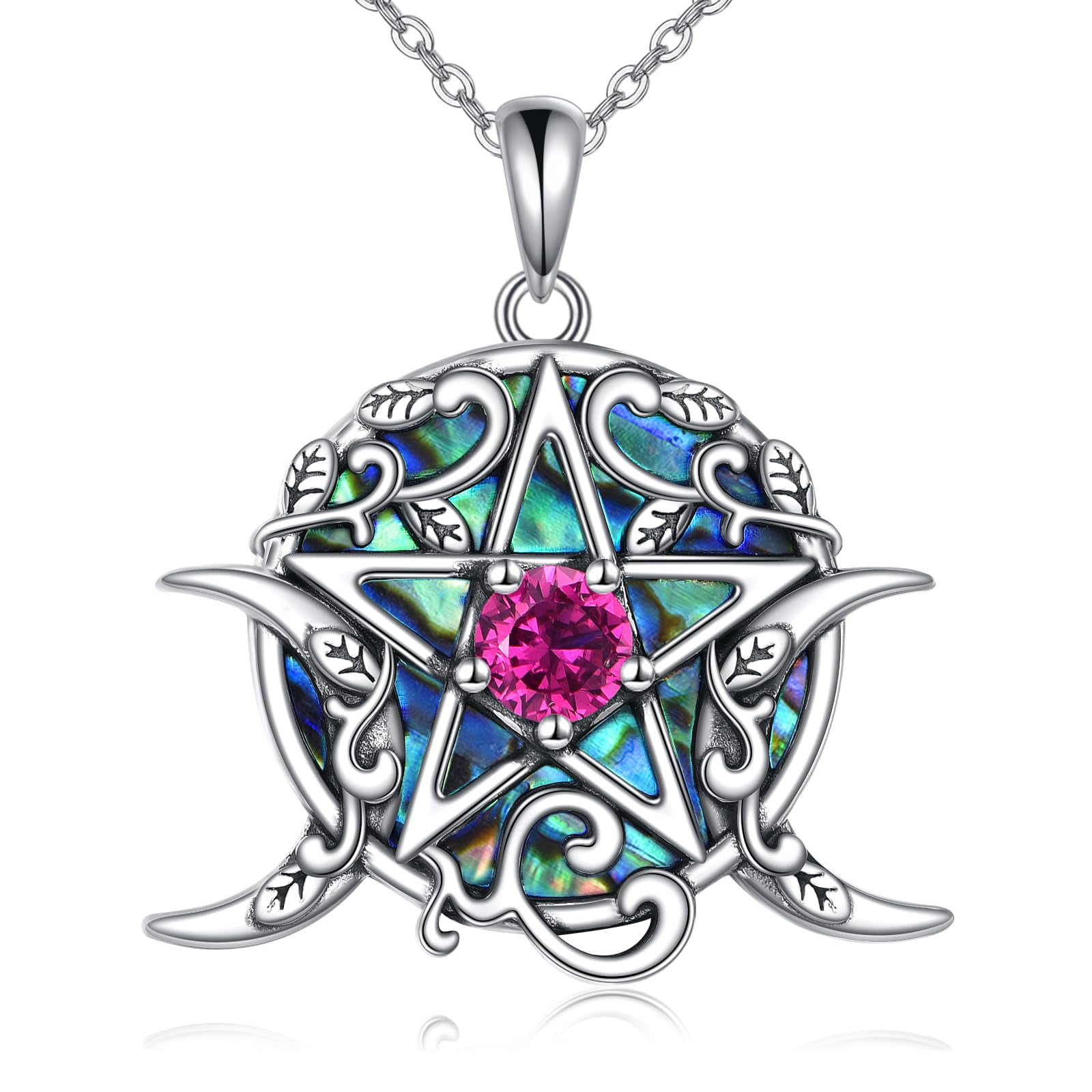 YAFEINI 925 Sterling Silver Pentagram Necklace for Women Wiccan Jewelry Triple Moon Necklace Pagan Jewelry
