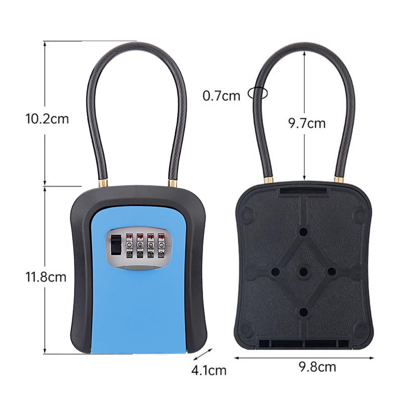 Colaxi Box Key Security Box with 4 Digit Combination Steel Cable Shackle Weatherproof Portable for Door Knob or Car Durable Blue