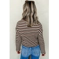 thumbnail image 3 of Women's Brown Stripe Ribbed Cropped Crew Neck Long Sleeve T-Shirt - [ZhiHiMeRi] | (US 12-14)L, 3 of 12
