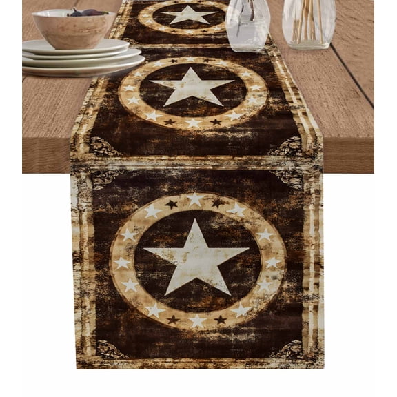 Brown Star Texas Table Runner 48 Inches, Vintage Western Country Wooden Bed Runner Dresser Scarves Tabletop for Indoor Outdoor Parties/Ceremony/Banquet, 13" x 48"