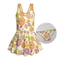 thumbnail image 6 of COEQINE Girls One Piece Swimsuit with Attached Liner, Scoop Neck V-Back Swim Dress for Swim Lessons, Polyester Spandex Bathing Suit for Girls 3-4 Year Olds, Orange Hippie Flower, 6 of 8