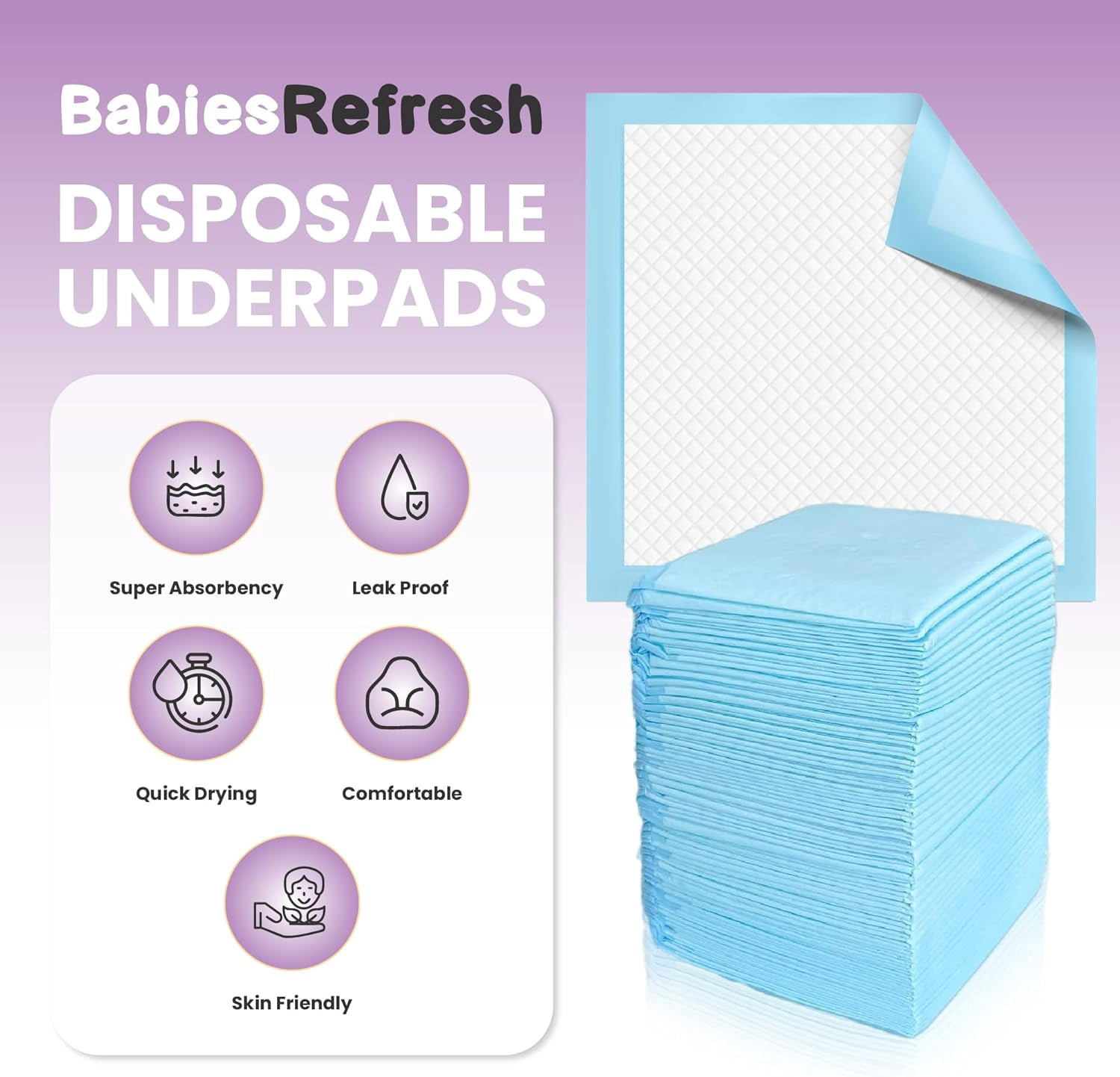 Super Absorbency Disposable Underpads, 22” x 22", 100 Count, Leakproof Quick Drying for Multi-use for Babies, Puppy Pads and Adults, Potty Training Pads, Pet Pee Pads, Cat Pee Pads, Blue, Medium