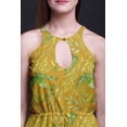 thumbnail image 3 of Bimba Leaves Ladies Crew Neck Waist String Print Maxi Dress with Side Slits Summer Wear-Large, 3 of 6
