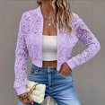 thumbnail image 4 of Gynyvoja Women Lace Cropped Bombers Jacket Long Sleeve Zip Up Sheer Lightweights Cardigan XXL, 4 of 7