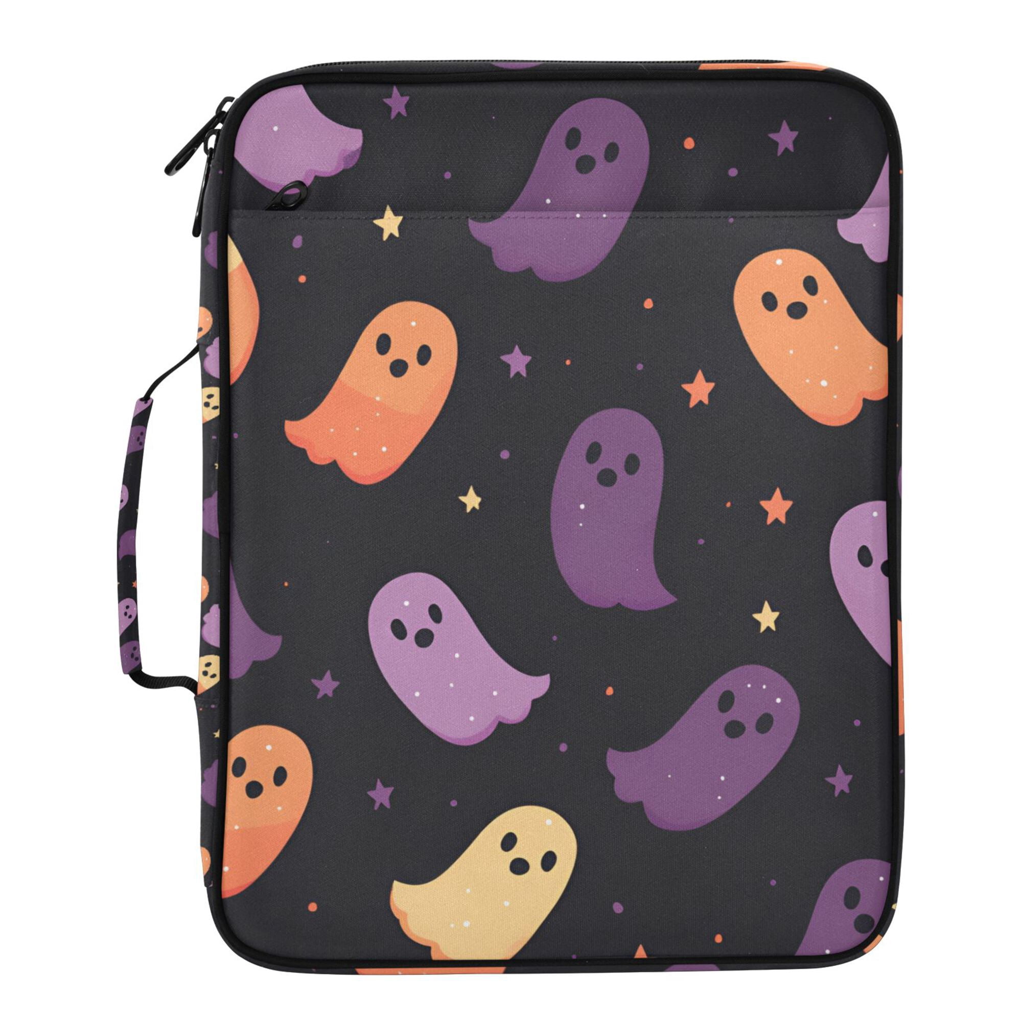 FORMRS Accordion File Folder A4 Size 7-Pocket Expanding Document Organizer Bag with 3 Ring Binder, Halloween Purple Ghosts