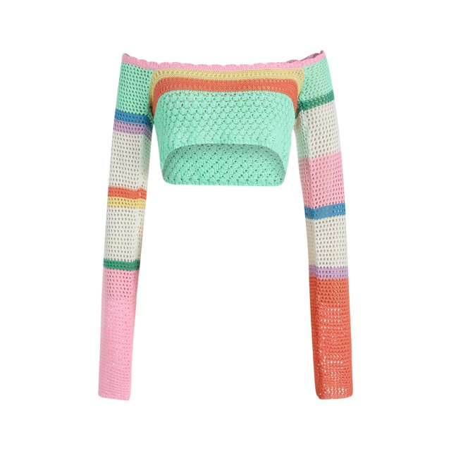 Kmbangi Women Crop Tops, Splicing Crochet Square Neck Knitted Camisole