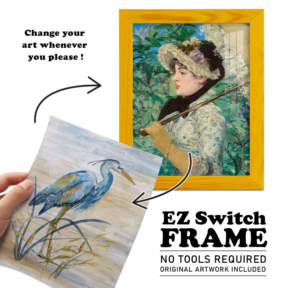 Blue Heron I -Framed Print w/glass-Sunflower Yellow