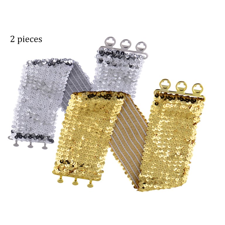 Feinuhan Women's 2-Pack Sparkly Sequin Elastic Belt Wide Decorative Dress Belt with Metal Interlocking Buckle, 2 Pieces(Gold+Silver), Size: One Size