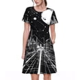 thumbnail image 1 of Balery Futuristic Moonlit Cityscape Vestidos sueltos de manga corta para mujer, vestidos de verano 2025, vestidos casuales de corte A con vuelo., 1 of 6