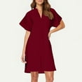 thumbnail image 6 of Burgundy Wine Womens Loose Fit V Neck Spandex Dresses for Ladies Short Sleeve Midi Knee Length Basic Fall Summer 2025 Clothing Country Concert Y2K M, 6 of 9