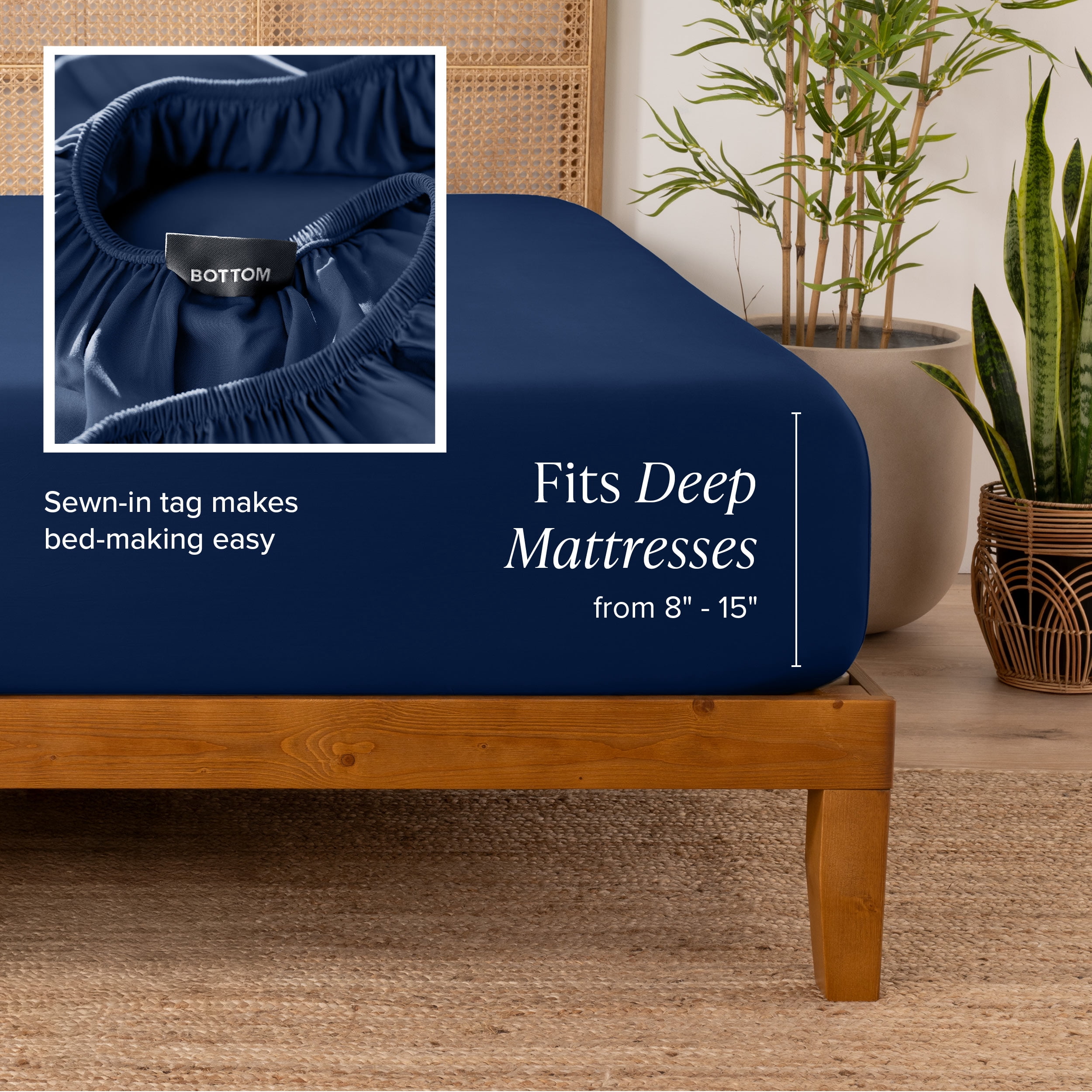 Bare Home Bamboo Fitted Sheet - Made from Rayon Fibers - Deep Pockets - Soft, Cooling & Breathable - Full, Dark Blue