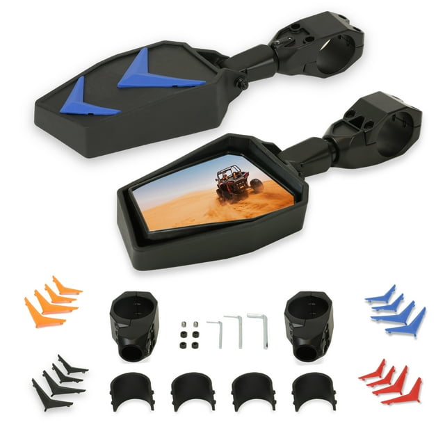 Krator Miroirs Latéraux UTV pour Cage de Barre Roulante de 1,75 Pouces-2 Pouces, Miroirs Réglables, Inclut des Inserts Noir, Orange, Bleu, Rouge, Compatible avec Arctic Cat, Can-Am, Honda, Kawasaki, Polaris, Yamaha, & Plus, 1 Paire
