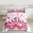 thumbnail image 2 of Homewish Kids Princess Castle Bedding Comforter Set, Pink Watercolor Bowknot Twin Comforter Sets, Romantic Love Heart Reversible Bedding Set, Luxury Bedroom Decor, 2-Piece, 2 of 8