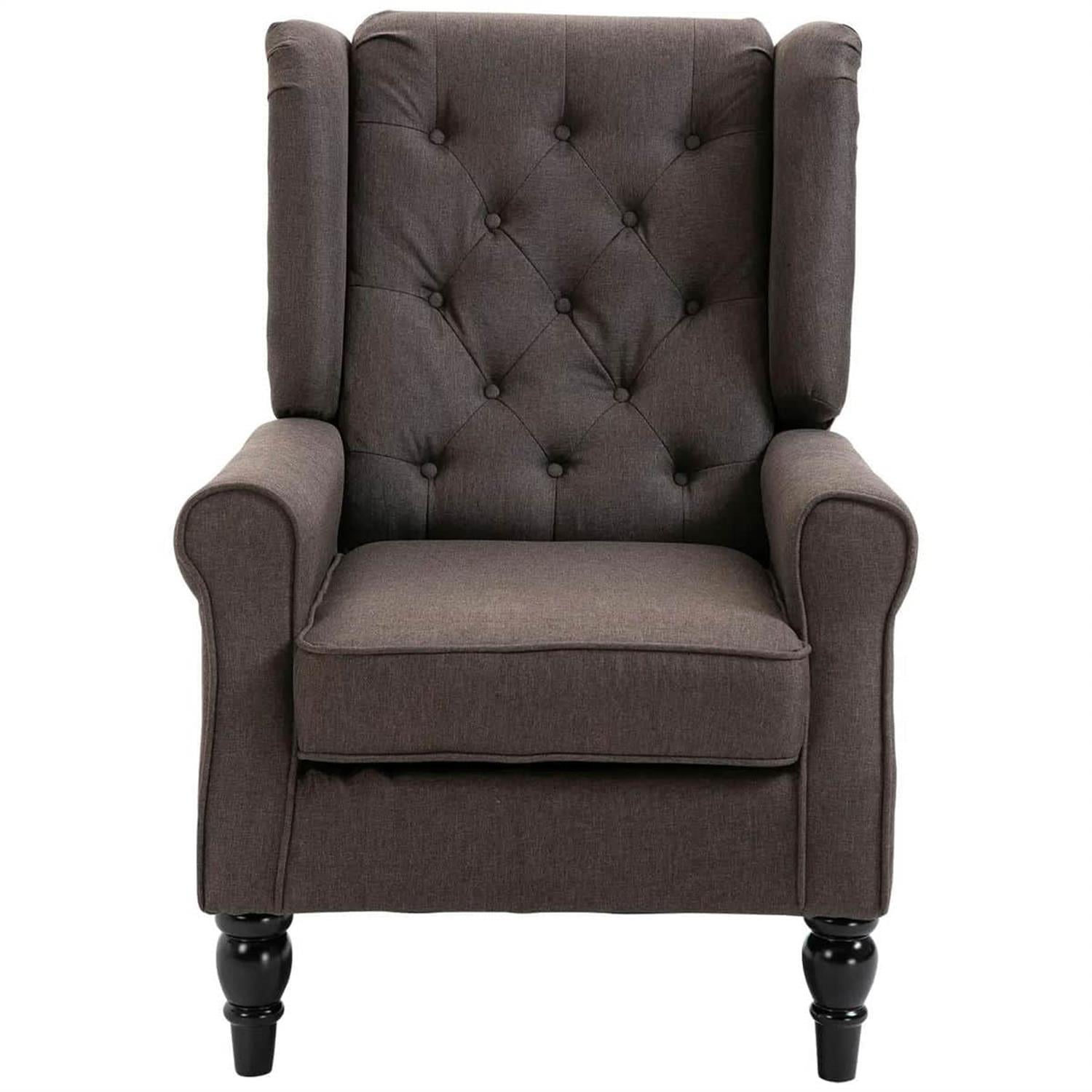 Demi Bonn 40" Modern Upholstered Armchair with High Back Button Tufted, Mid-Century Retro Wood Leg Chair for Living Room, Bedroom, Beige