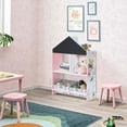 thumbnail image 4 of LuxenHome Children's Multi-Functional House Bookcase Toy Storage Bin Floor Cabinet with Blackboard, Pink, 4 of 6