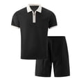 thumbnail image 5 of 2 Piece Casual Set for Men Knit Quarter Button Shirt with Shorts Half Zip Collared Top Drawstring Shorts Summer Matching Tracksuit L, 5 of 5